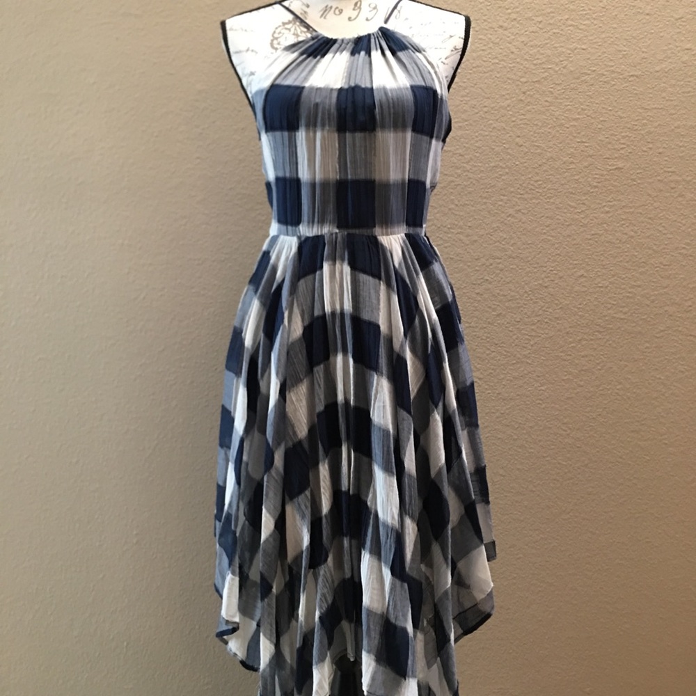 Blue gingham scarf dress
